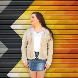 Vintage 1950's Beige Button Up Sweater With Two Fr